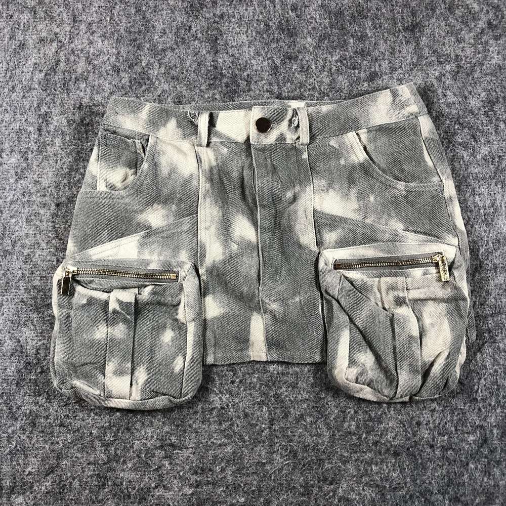 Fashion Nova Cargo Mini Skirt Womens XS Gray Denim High Rise Utility